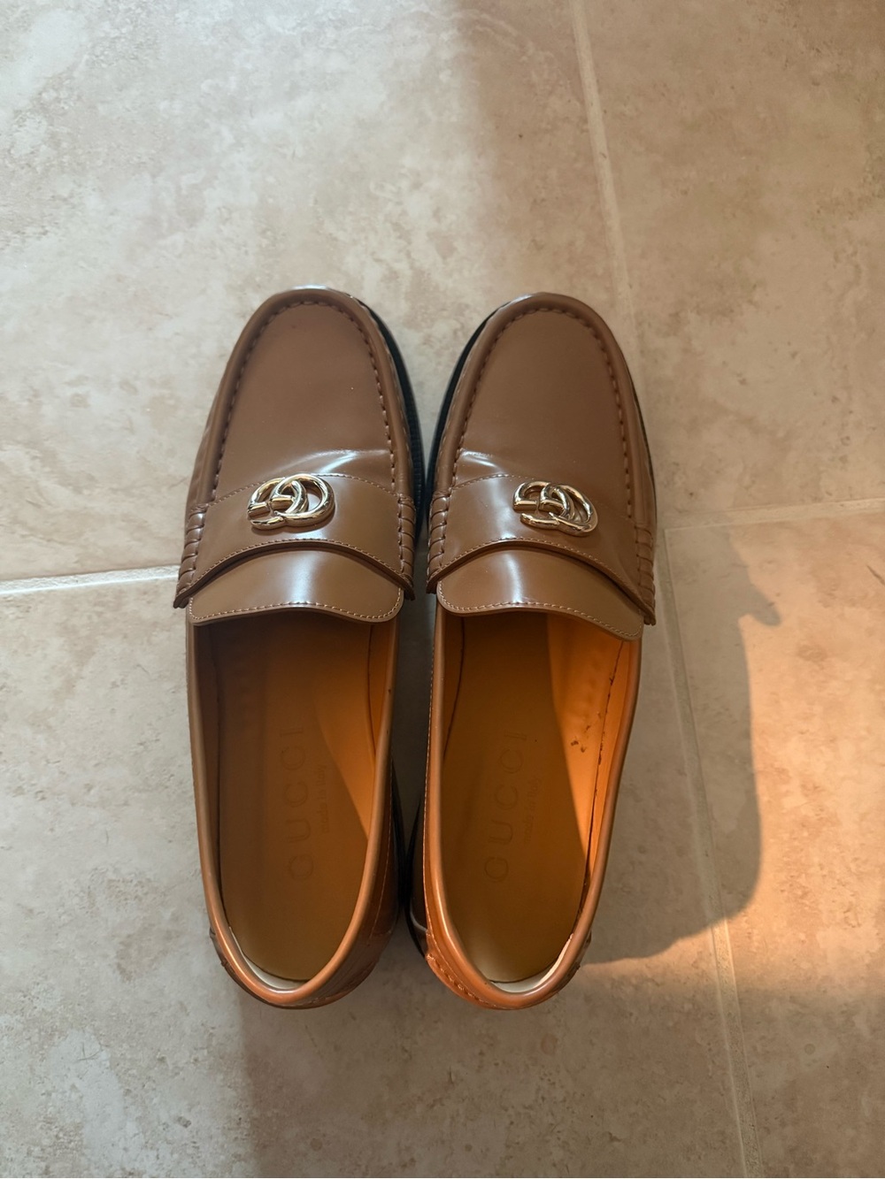 Gucci Brown Leather Double-G Loafers - size 41